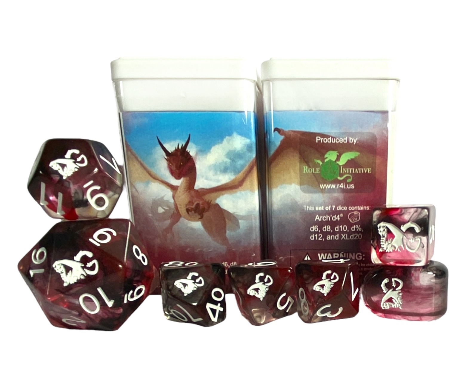 Discordia Games Custom Set of 7 Dice w/ XLd20