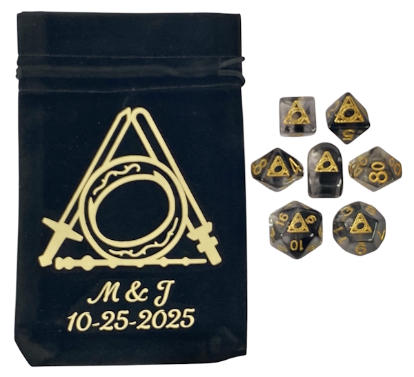 M & J Custom Set of 7 Dice with Custom Dice Bag