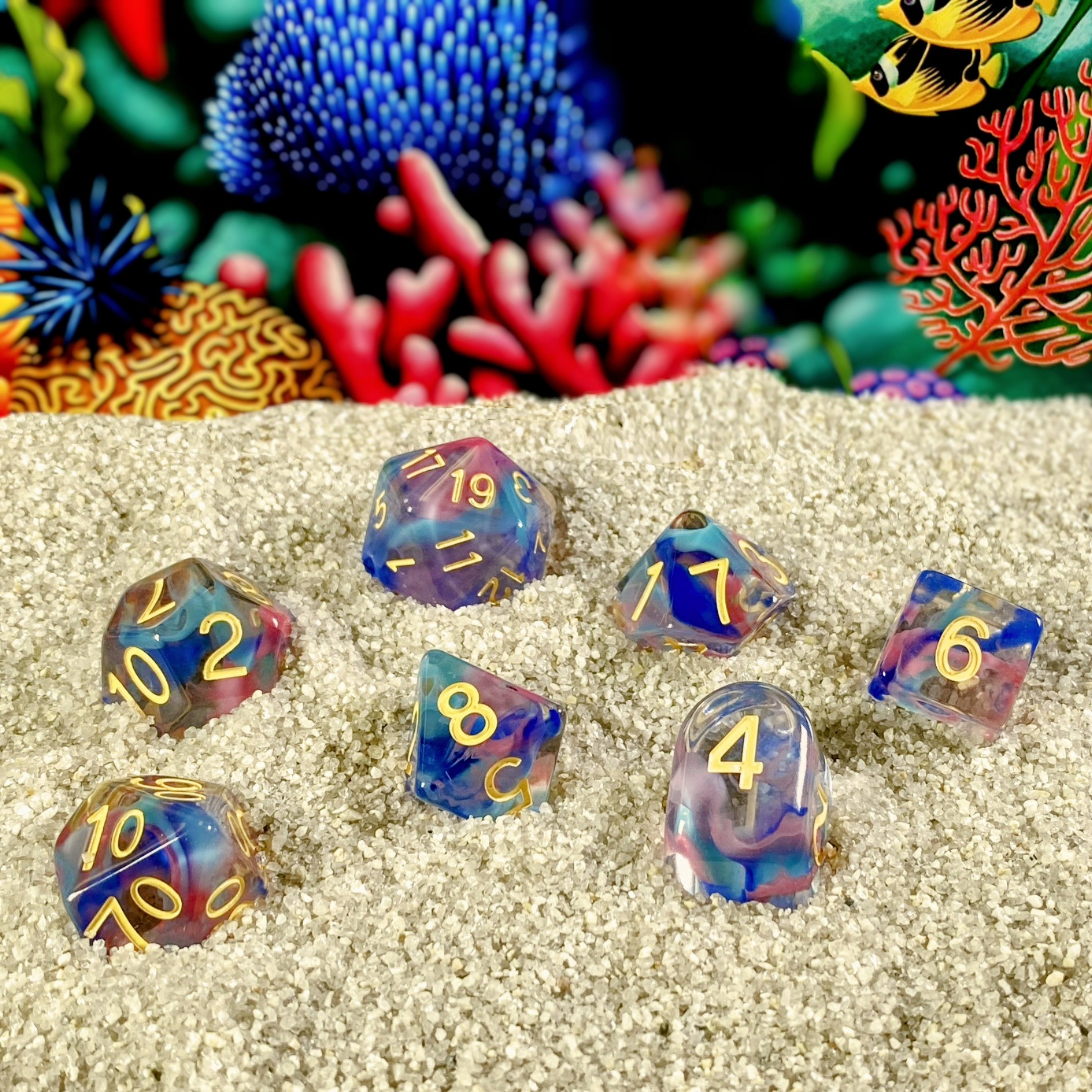 Custom gaming dice set on a table