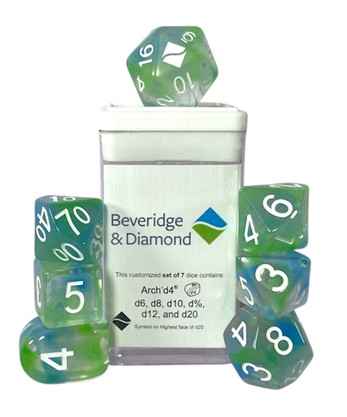 Beveridge & Diamond custom set of 7 Dice